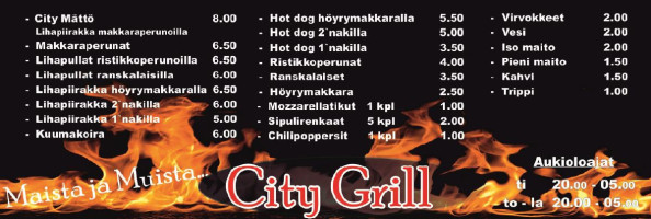 City Grill Tampere menu