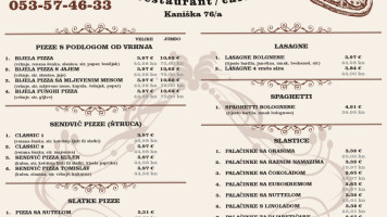 Bistro Pizzeria Tomislav menu