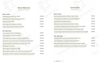 La Sultana Marrakech menu