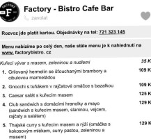 Factory Bistro Cafe menu