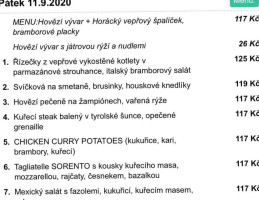 Restaurace Kamenný Dům Liberec Letní Terasa menu