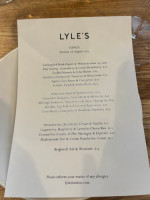 Lyle's Restaurant menu