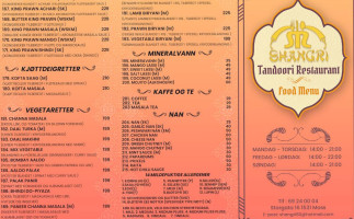 Shangri Tandoori menu