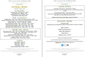 Coach And Horses Inn menu