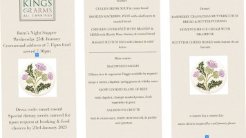The Kings Arms, All Cannings menu