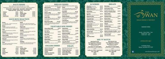 The Swan Indian Dining menu