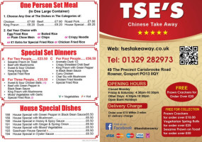 Tse's Chinese Takeaway menu