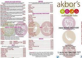 Akbor's Indian Takeaway menu