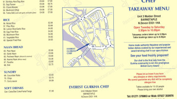 Everest Gurkha Chef menu
