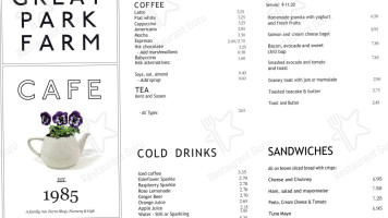 Great Park Farm Nursery Coffee Shop menu