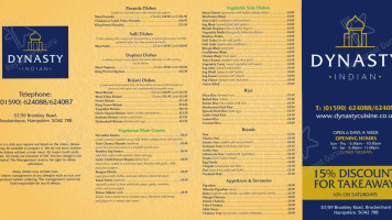 Dynasty Indian Cuisine menu