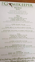 The Gamekeeper Bar And Restaurant menu