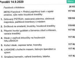 Restaurace Kamenný Dům Liberec Letní Terasa menu