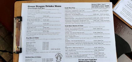 The Green Dragon menu
