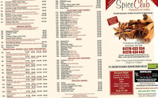 Spice Club menu