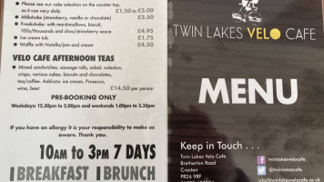Twin Lakes Velo Cafe menu