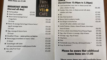 Twin Lakes Velo Cafe menu