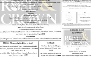 Rose And Crown menu