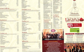 Tarana Bar Restaurant menu
