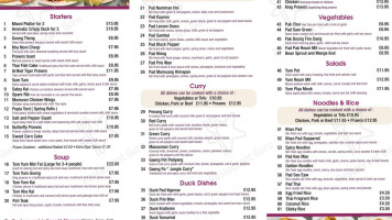 Sukanya Thai menu