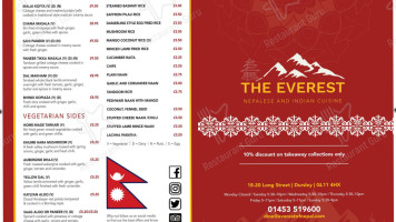 The Everest Nepalese Indian menu