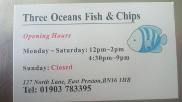 Three Oceans Fish And Chips menu