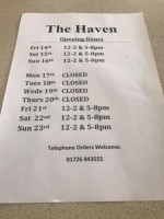 The Haven Takeaway menu