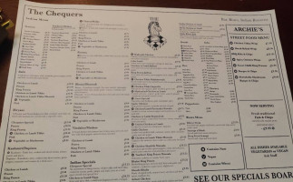 The Chequers menu