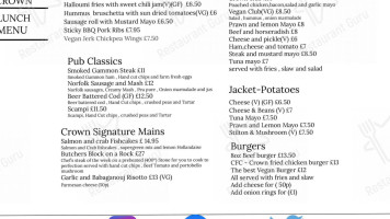 The Crown Fakenham menu