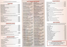 Ali's Indian menu