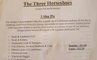 The Three Horseshoes menu
