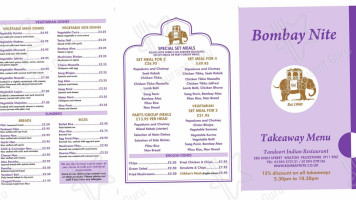 Bombay Nite menu