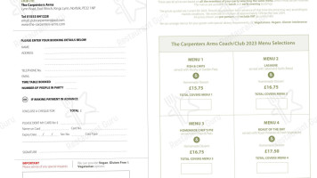The Carpenters Arms menu