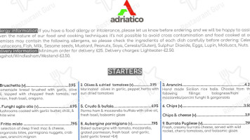 Adriatico Authentic Italian Food menu