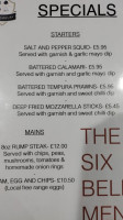 The Six Bells Inn menu