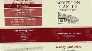 The Boverton Castle menu