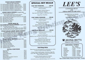 Lee's Cantonese menu