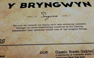Y Bryngwyn Newydd menu