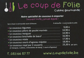 Coup De Folie menu
