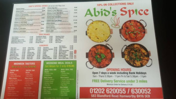 Abid’s Spice menu