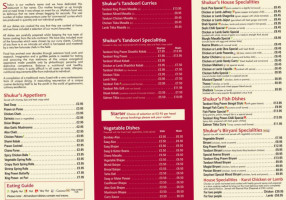 Shukurs Brasserie menu