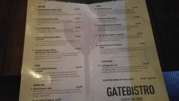 The Gate Bistro Cocktail menu