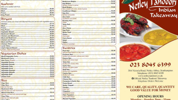 Netley Tandoori menu