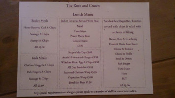Rose And Crown menu