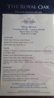 The Royal Oak Pub Dining House menu