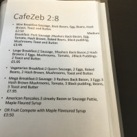 Cafe Zeb 2:8 menu