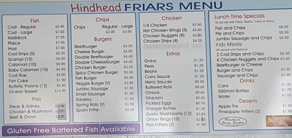 Hindhead Friars Fish And Chips menu