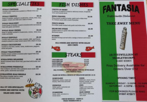 Fantasia Italian menu