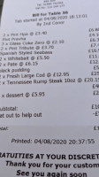 The Warwickshire Lad menu