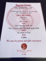 Tandoor Mahal menu